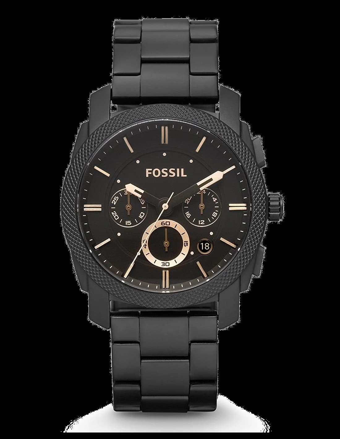 Montre Fossil FS4682 avec cadran noir et aiguilles argentées, style classique et sportif
