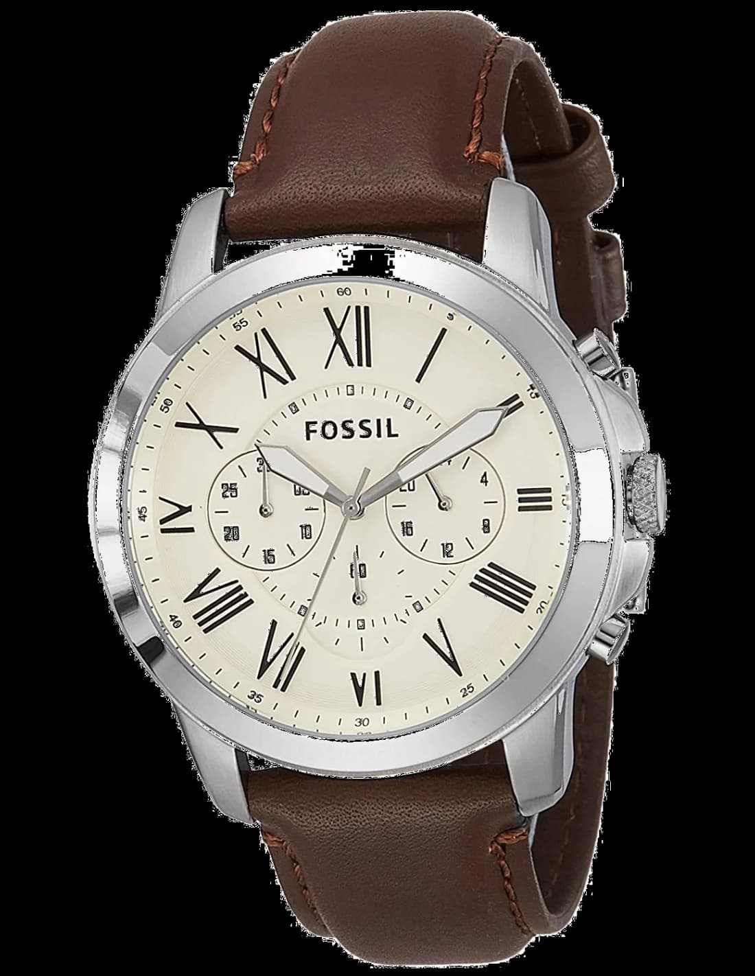 Montre Fossil FS4735 cuir de veau marron, cadran blanc, trois compteurs chronographe, style classique vintage