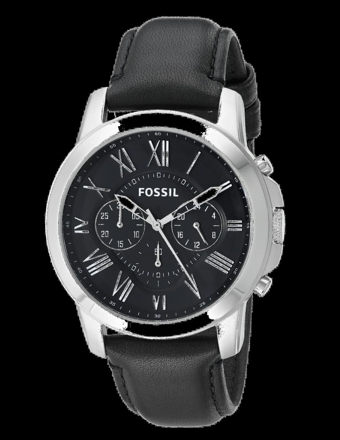 Montre Fossil FS4812 Grant cadran argenté soleil, index appliqués, aiguilles dauphine, style classique chic