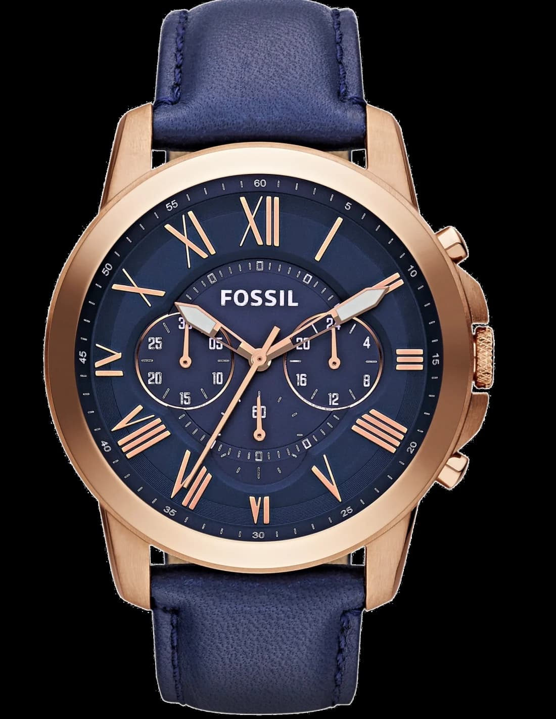 Montre Fossil FS4835 avec cadran bleu soleil et finitions argentées, style classique chic