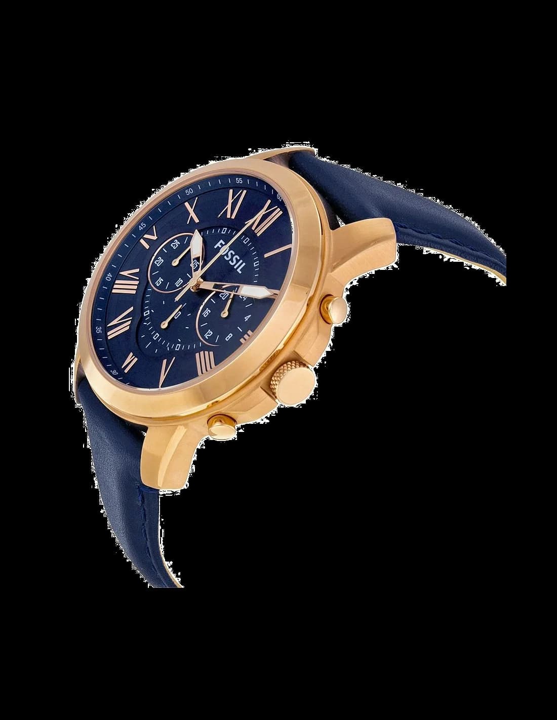 Bracelet Fossil FS4835 en cuir bleu cousu main, boucle ardillon en acier brossé