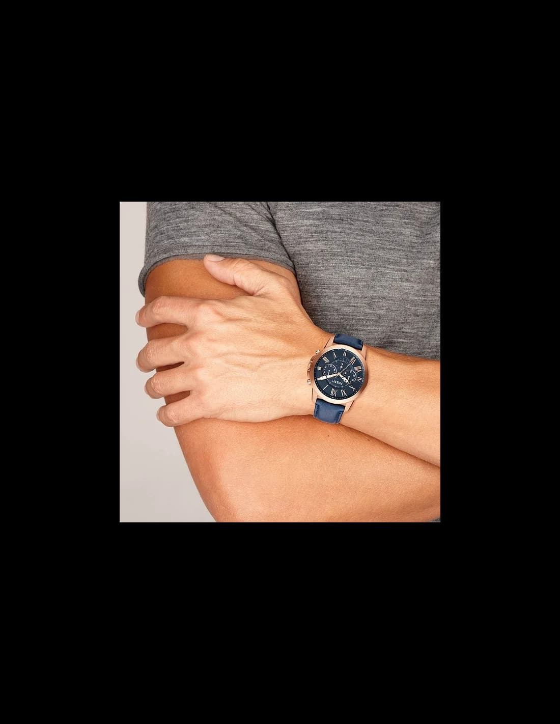 Montre Homme Fossil Grant FS4835 bracelet cuir bleu vue 4