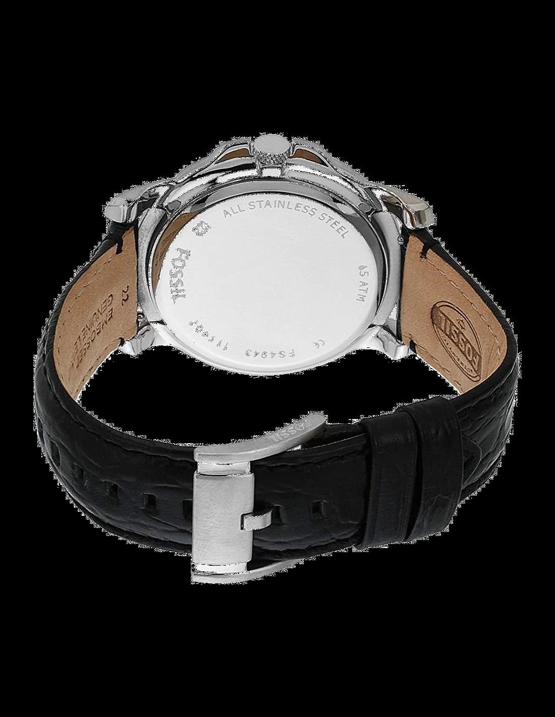 Cadran Fossil FS4943 noir texturé aux index bâtons et aiguilles squelette