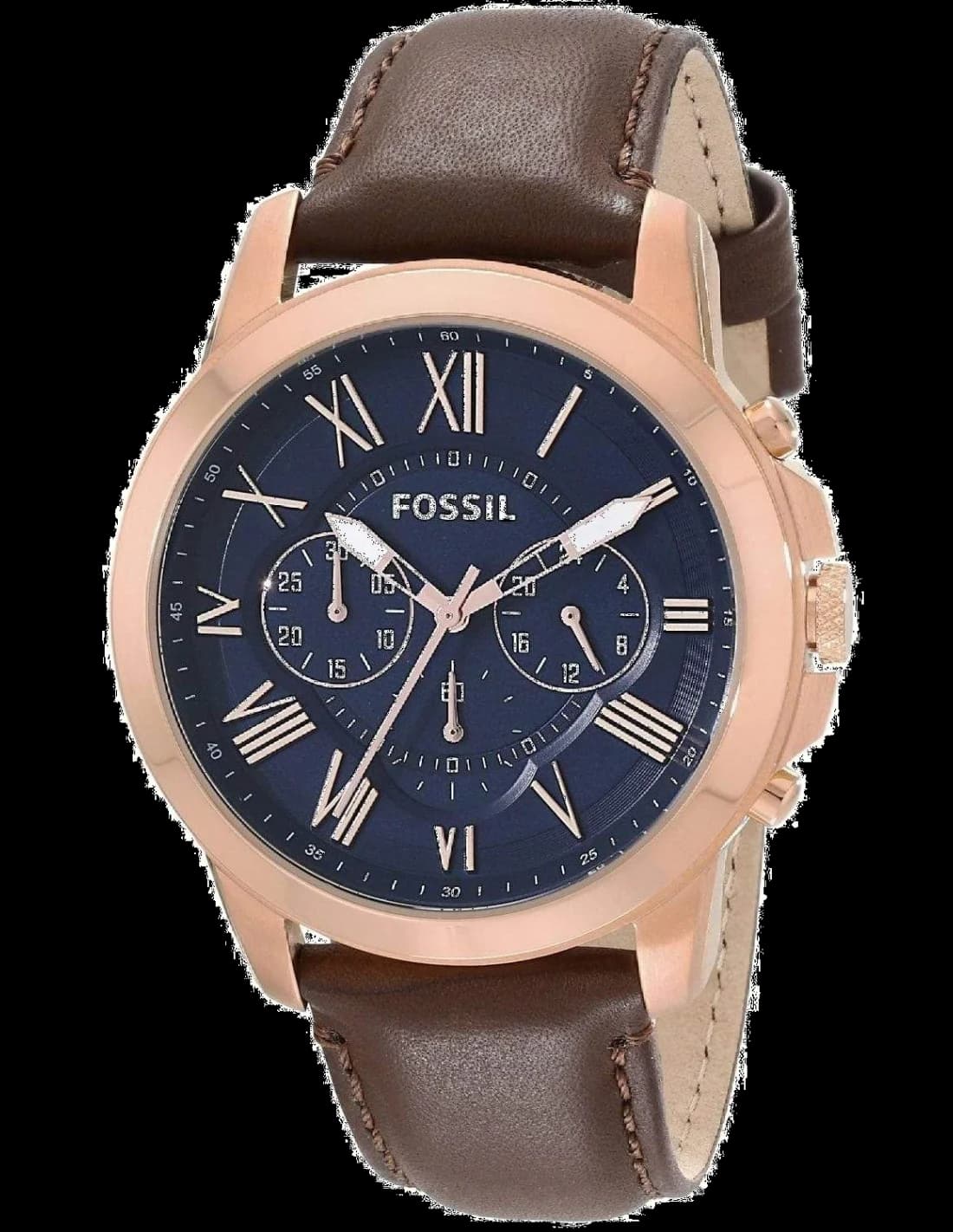 Montre Fossil FS5068IE avec cadran soleil noir et index dorés, style classique chic