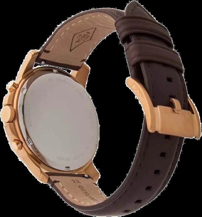 Bracelet Fossil FS5068IE en cuir lisse marron, coutures ton sur ton, boucle ardillon acier