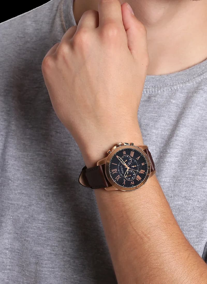 Boîtier Fossil FS5068IE rond acier inoxydable 44mm, lunette polie, verre minéral bombé