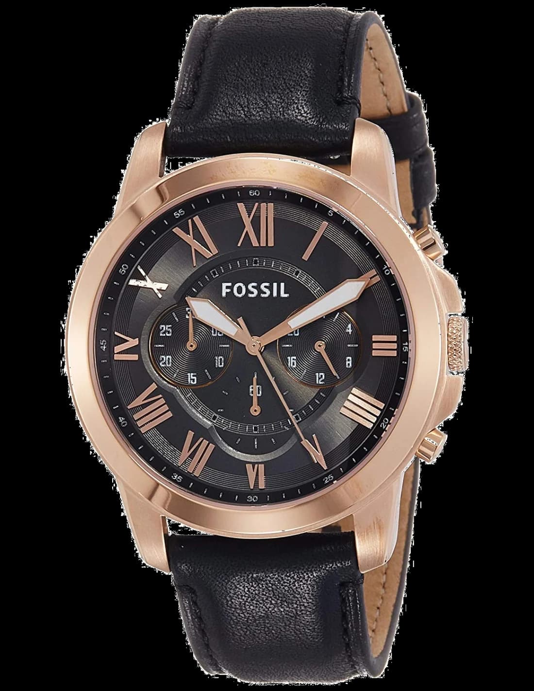 Montre Fossil FS5085 au cadran noir soleillé avec index bâtons argentés et aiguilles luminescentes, style classique et élégant
