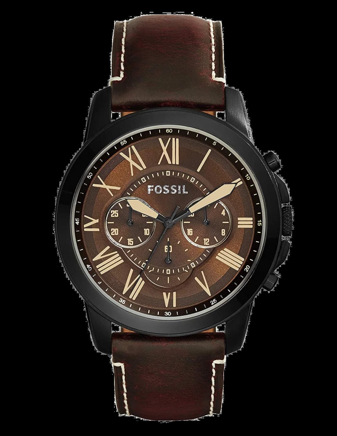 Montre Fossil FS5088 Marron avec Bracelet en Cuir et Boîtier Acier