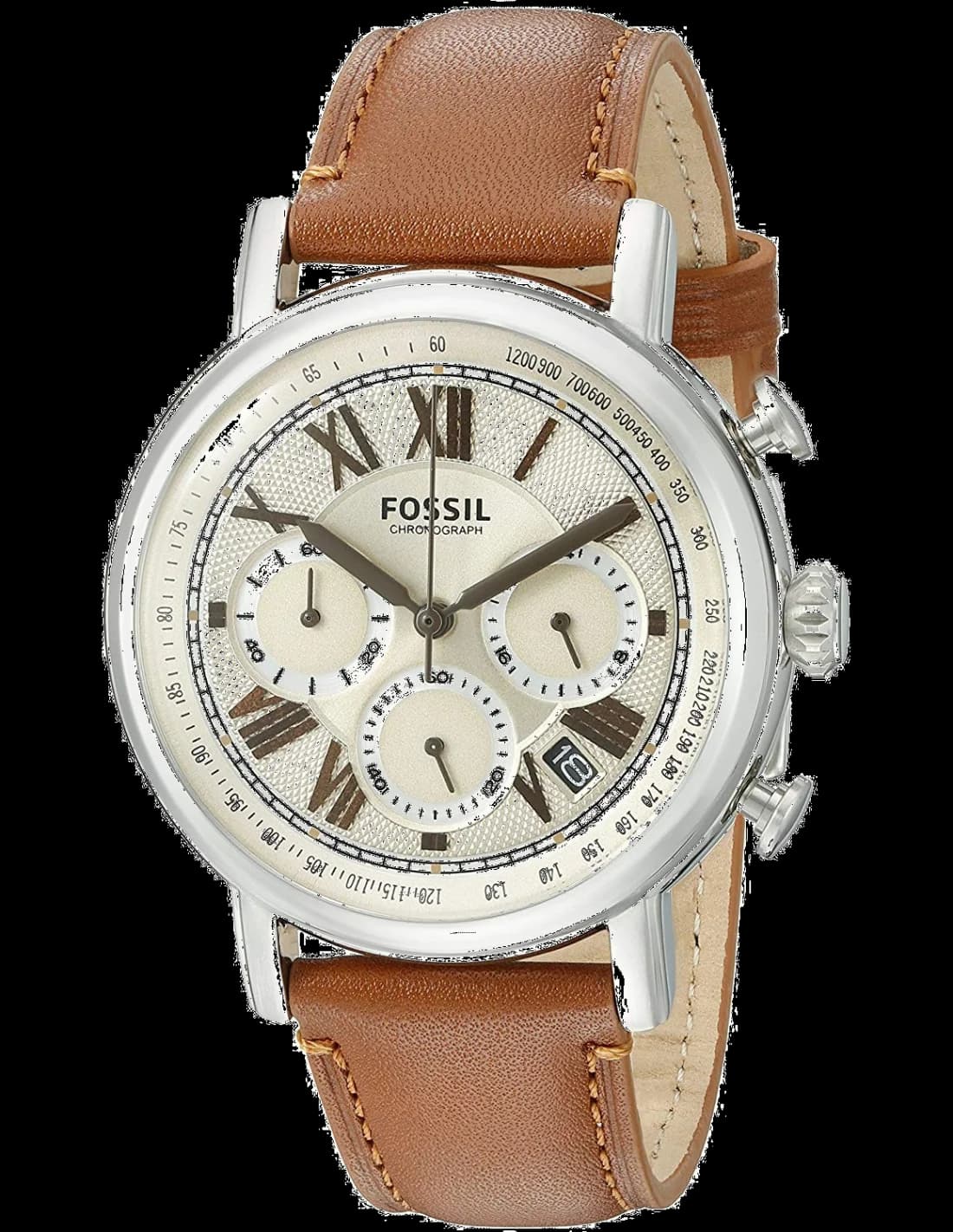 Montre Fossil FS5117 au cadran marron soleillé et aiguilles argentées, style classique et élégant