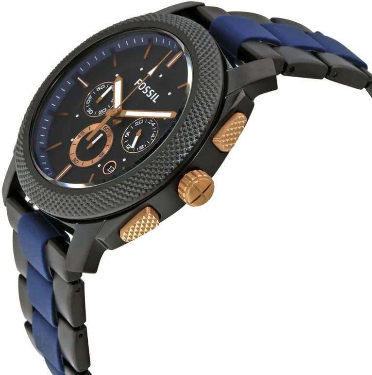 Montre Fossil FS5164 en acier bicolore bleu et noir vue 2