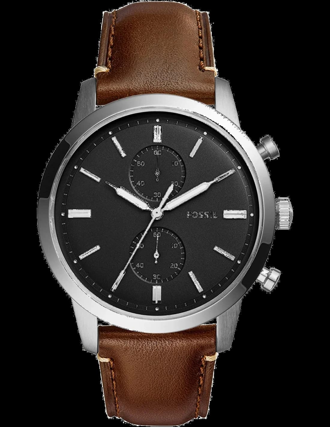 Montre Fossil FS5280 avec cadran noir et aiguilles dorées sur fond soleil
