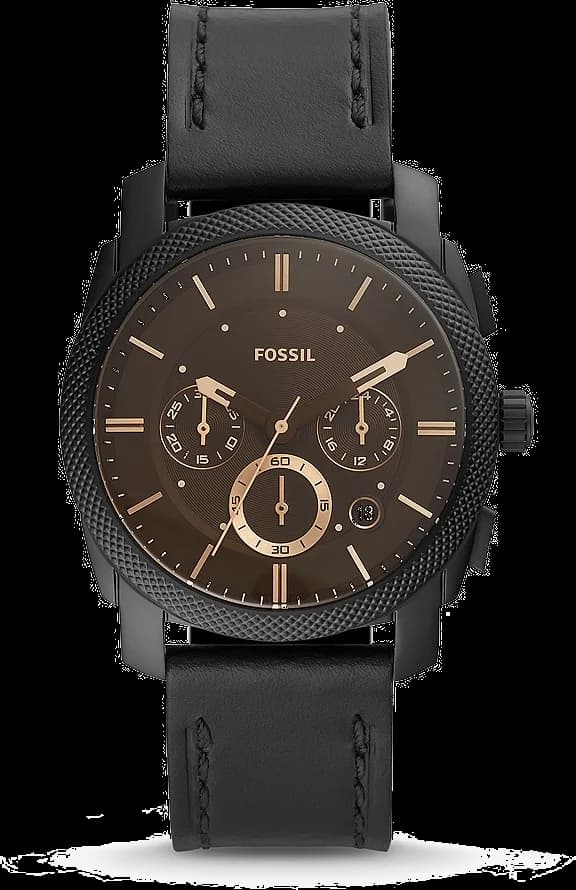 Montre Fossil FS5586 avec cadran noir, index bâton et aiguilles argentées sur fond noir