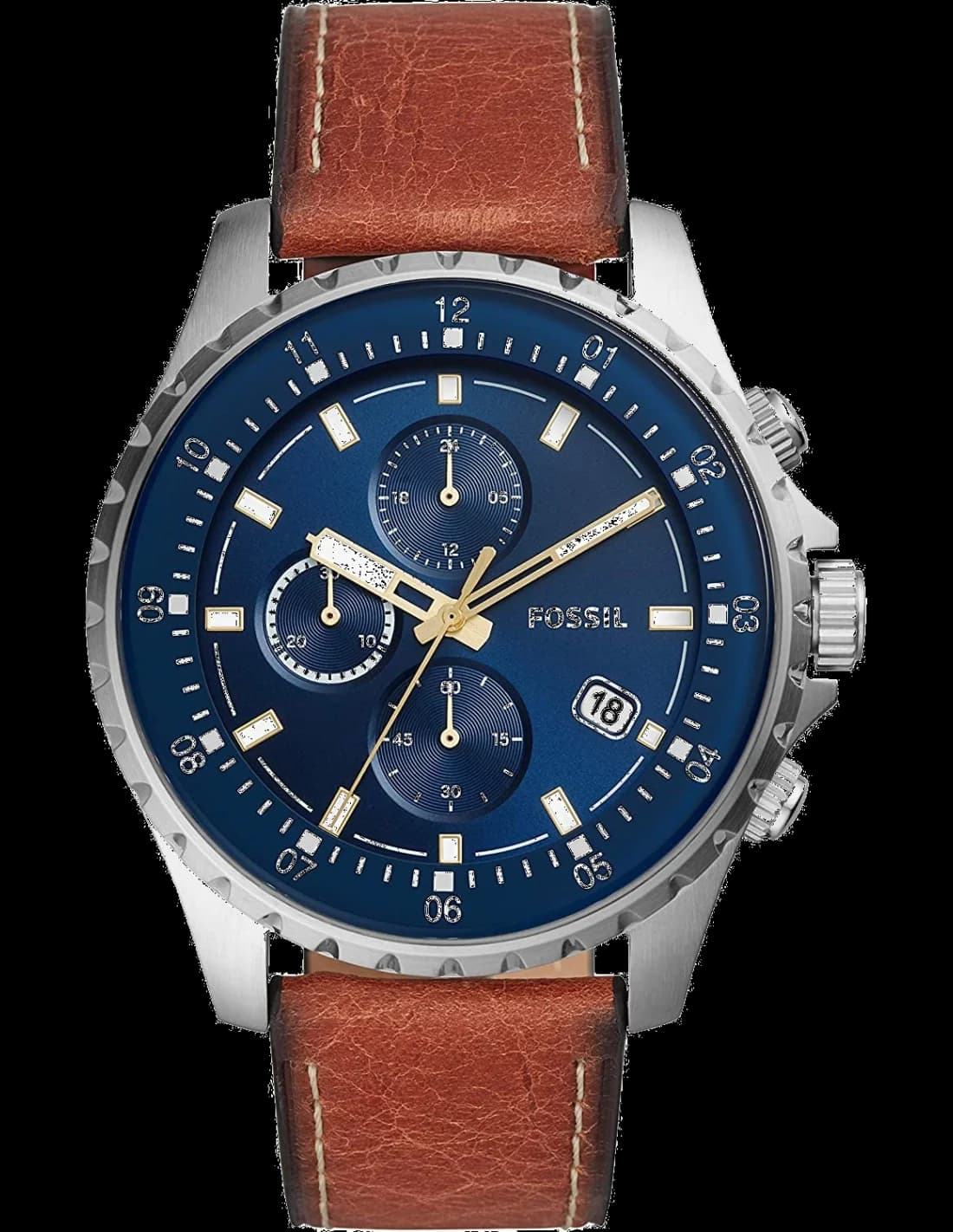 Montre Fossil FS5675 avec cadran noir et aiguilles argentées sur fond soleil