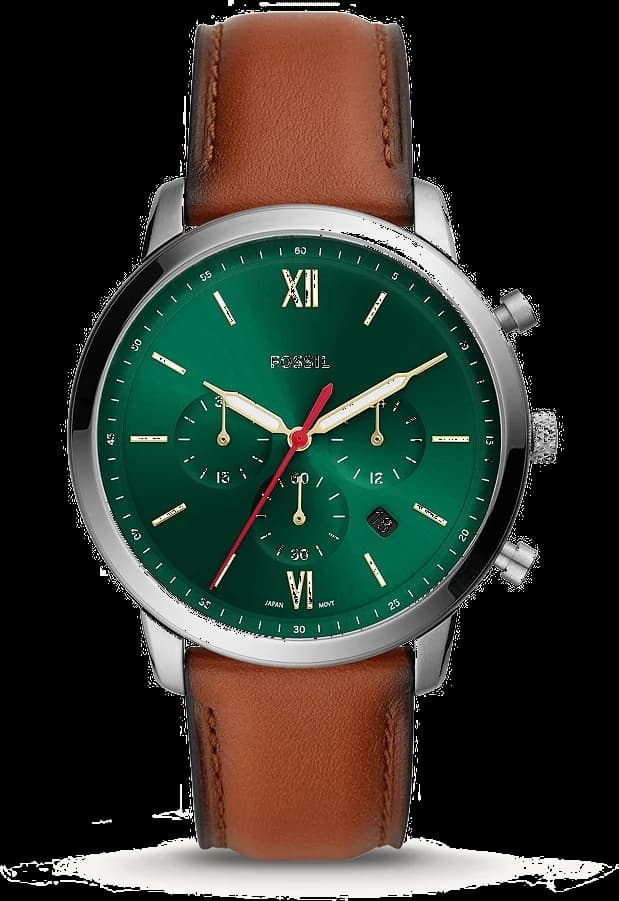 Montre Fossil FS5735 au cadran vert forêt, finition soleillée, aiguilles argentées et index bâtons, style classique sportif