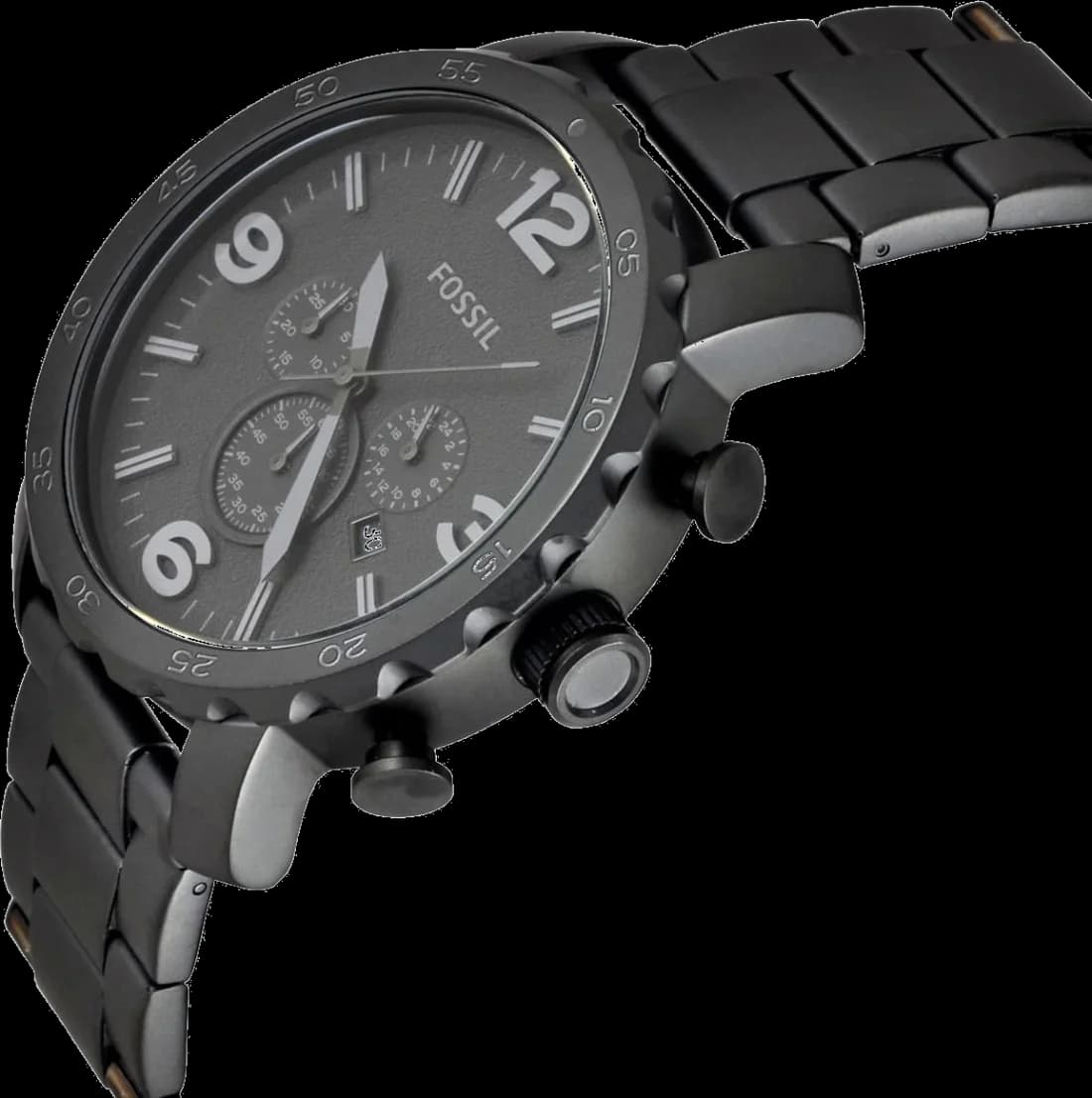 Bracelet Fossil JR1401 en acier noir IP maillé, fermoir déployant, confortable et ajustable pour poignet large