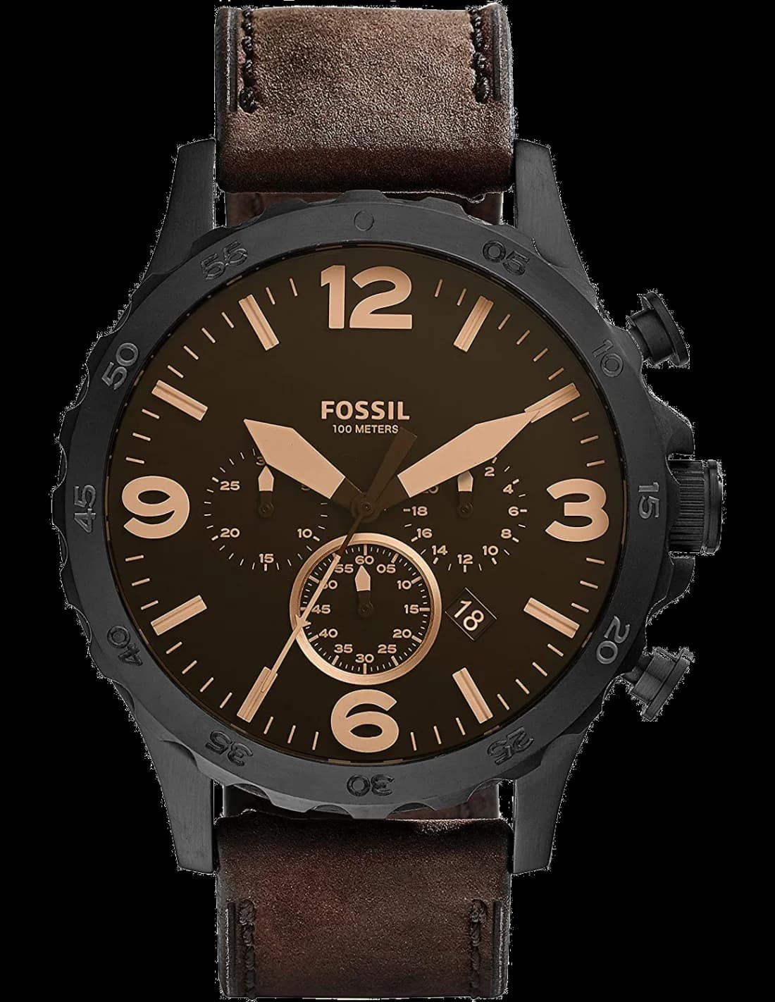 Montre Fossil JR1487 avec cadran brun soleil et index dorés, style classique et élégant
