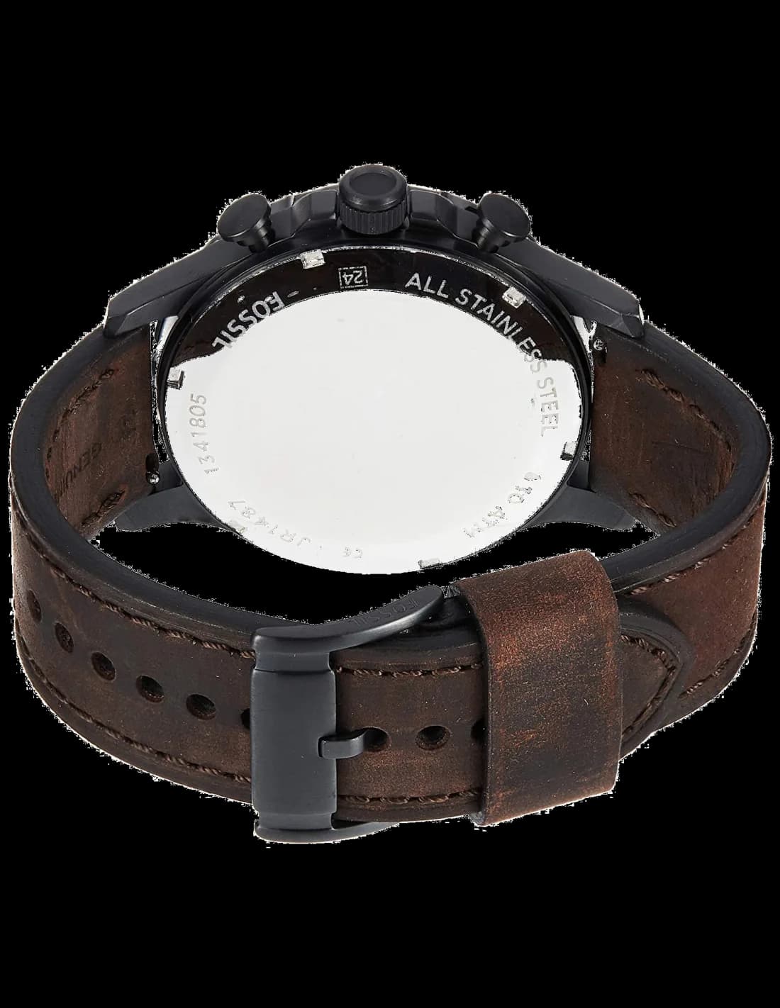 Cadran Fossil JR1487 détail des trois compteurs chronographe, aiguilles dorées et date à 4h30