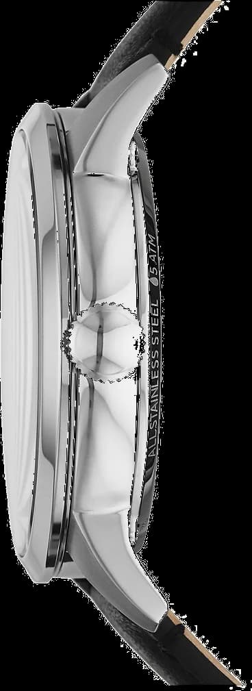 Bracelet Fossil ME3200 en cuir noir cousu, boucle ardillon en acier, texture grainée pour un confort optimal
