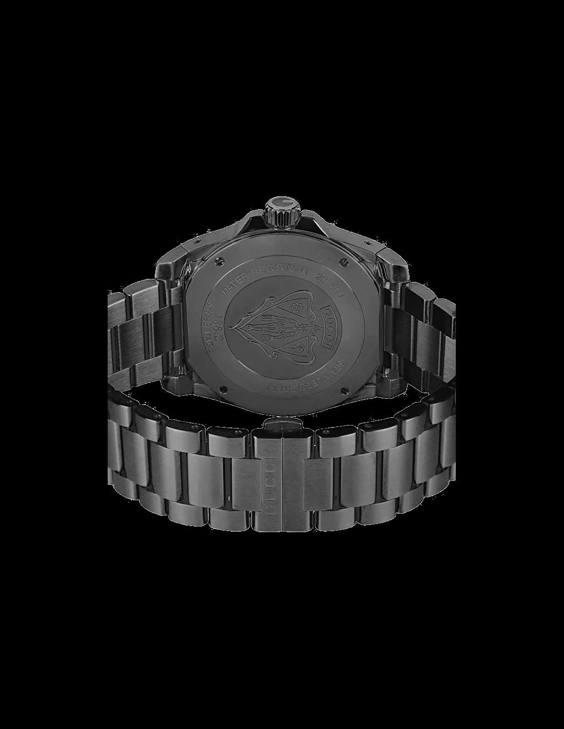 Bracelet Gucci YA136213 en acier inoxydable noir avec boucle déployante, maillons satinés