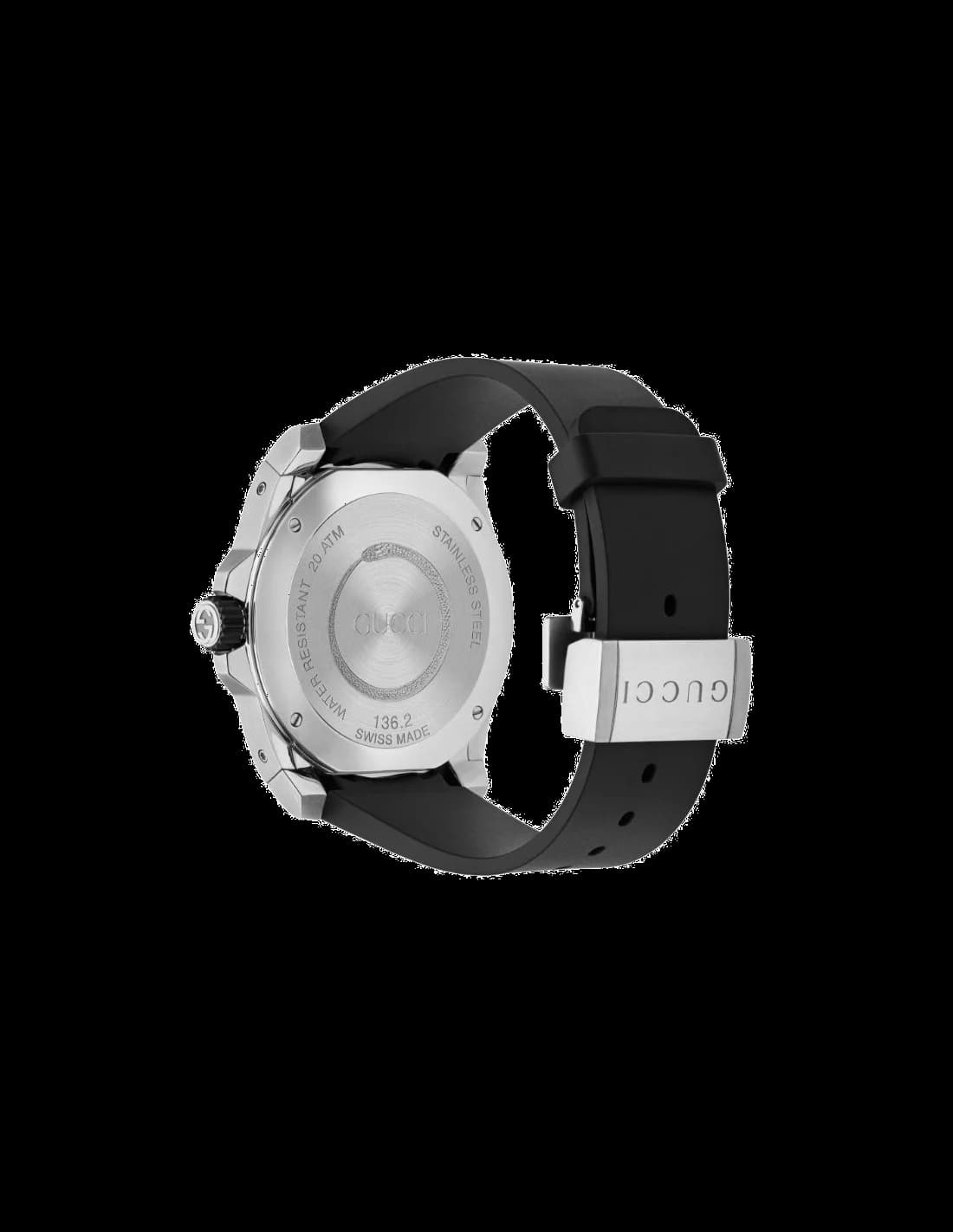 Boîtier Gucci YA136217 en acier inoxydable 40mm, lunette unidirectionnelle noire, couronne vissée, profil épais