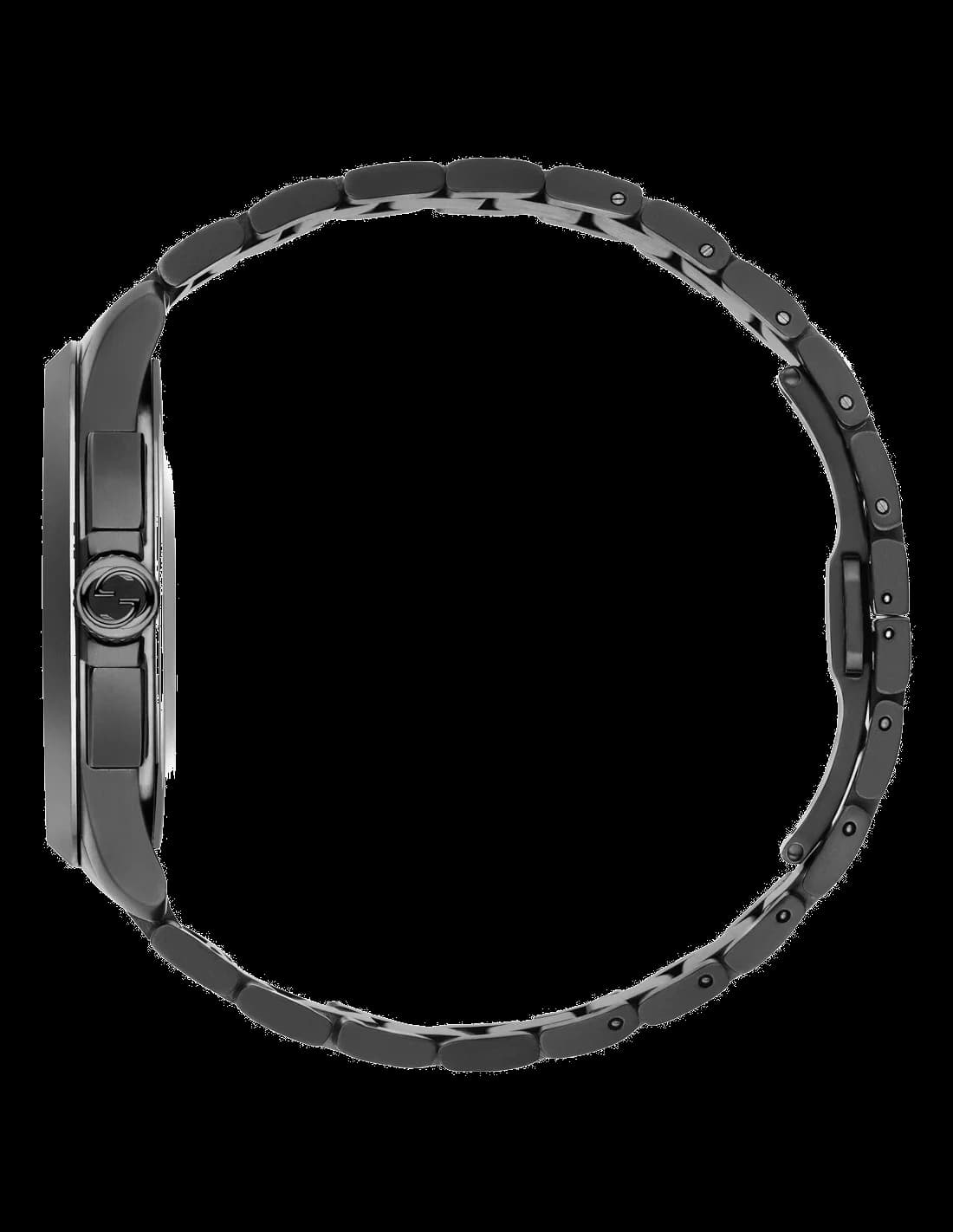Cadran Gucci YA126269 noir soleil, index appliques argentés, aiguilles dauphine, compteurs chrono 3 sous-cadrans