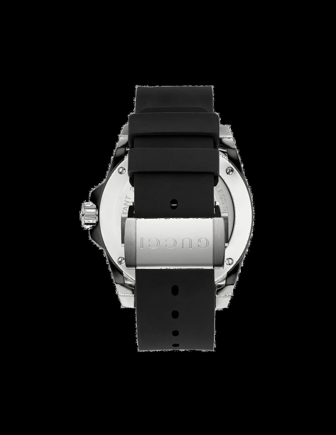 Cadran Gucci YA136204 avec index bâtons appliqués et aiguilles luminescentes sur fond noir mat