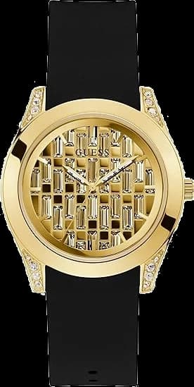Montre Guess GW0109L1 au cadran noir soleil et index argentés, style moderne et élégant