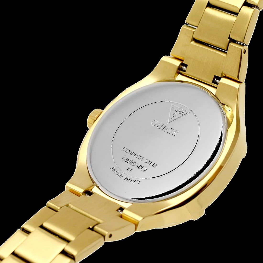 Boîtier Guess GW0558L2 rond en acier doré jaune, lunette lisse, profil fin et verre minéral résistant