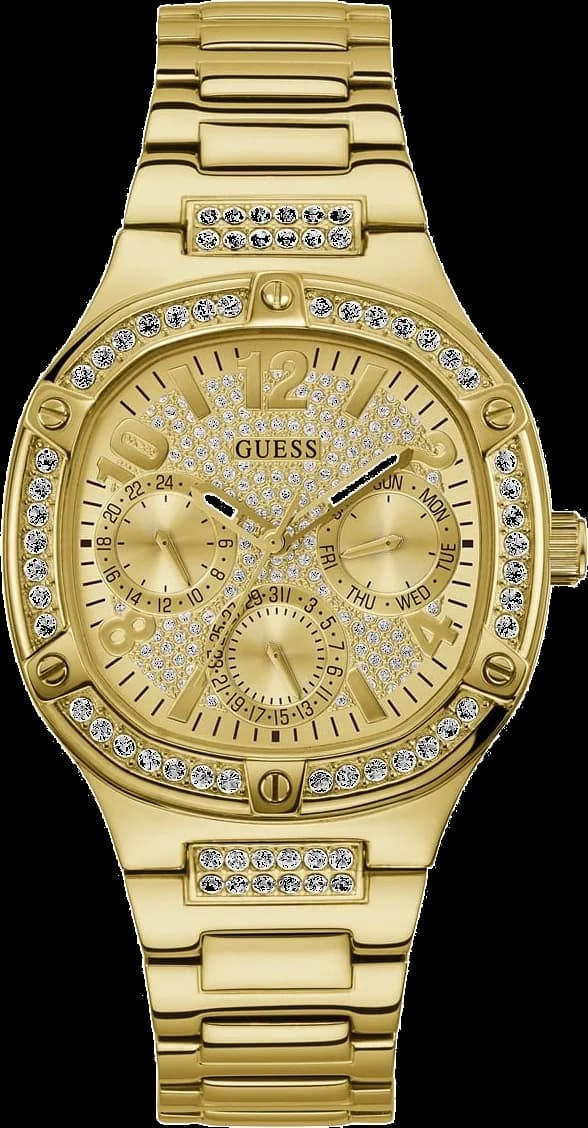 Montre Guess GW0558L2 avec cadran blanc nacré et index dorés, style élégant et féminin