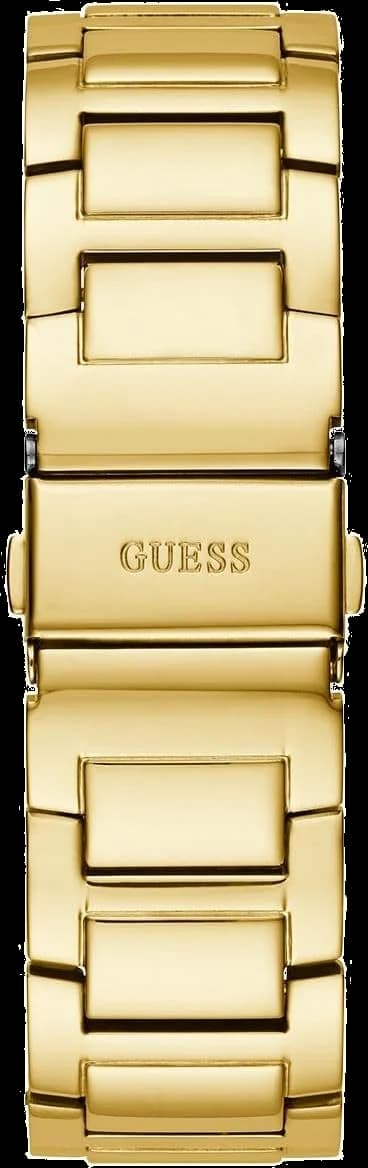 Boîtier Guess GW0464L2 en acier doré de forme ronde, lunette lisse, vue profil montre épaisseur fine