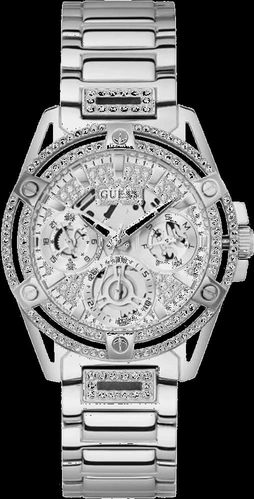 Montre Guess GW0464L1 en acier argenté avec cadran scintillant paré de cristaux, un style élégant et féminin