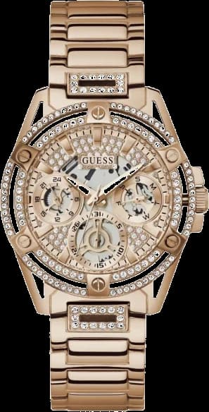 Montre Guess GW0464L3 au cadran orné de cristaux et boîtier acier or rose, style élégant et féminin