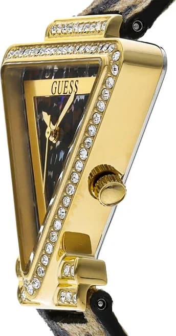 Cadran Guess GW0504L3 avec index dorés et aiguilles fines, date à 3h et strass scintillants