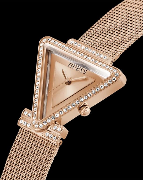 Bracelet Guess GW0508L3 en cuir blanc texturé avec fermoir déployant doré rose, finition élégante