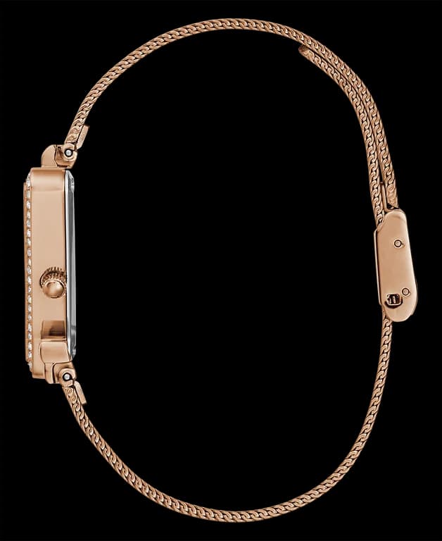 Boîtier Guess GW0508L3 triangulaire en acier doré rose serti de strass, verre minéral et profil fin