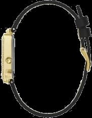Boîtier Guess GW0504L5 en acier doré de forme triangulaire, serti de strass sur la lunette, vue profil sophistiquée