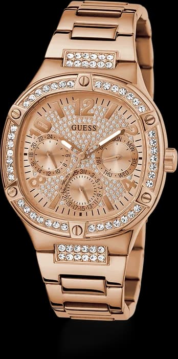 Montre Femme Guess Duchess GW0558L3 bracelet acier or rose boitier orné de strass vue 2