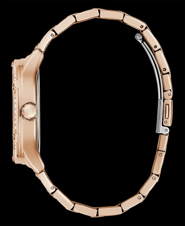 Boîtier Guess GW0558L3 rond en acier or rose orné de strass scintillants
