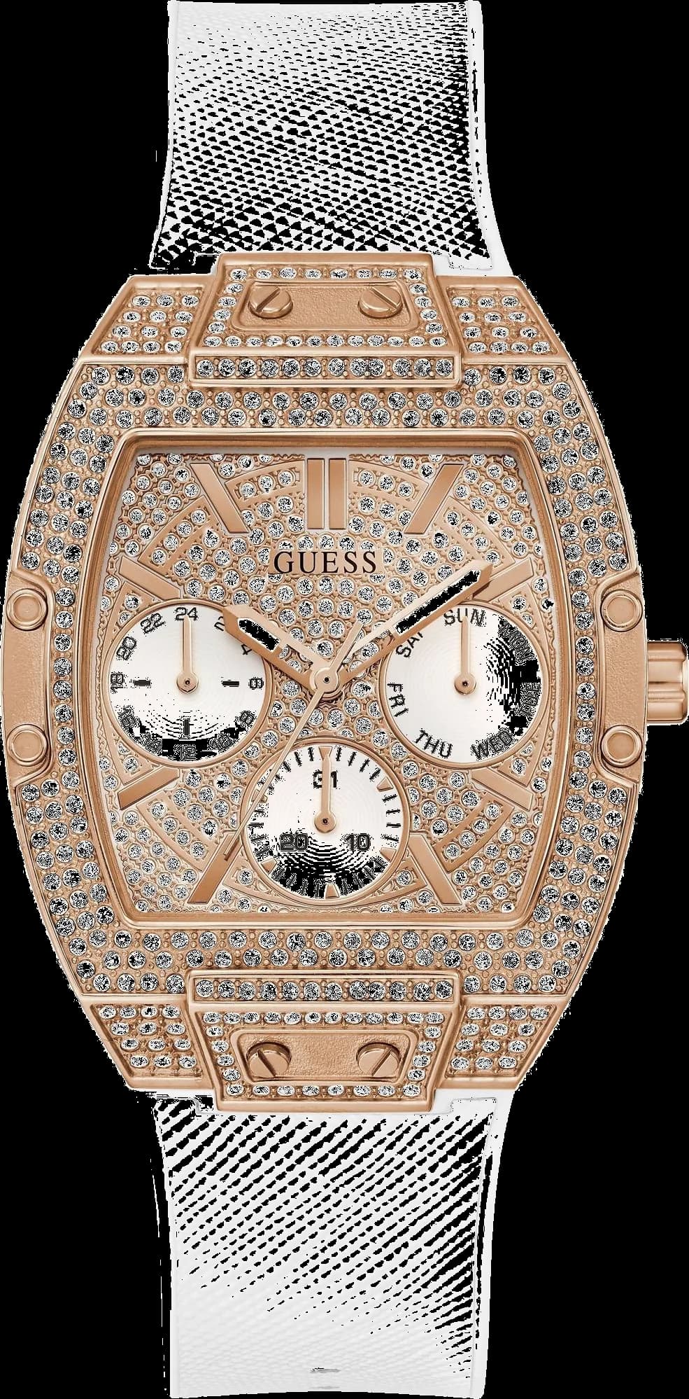 Montre Guess GW0105L3 au cadran blanc nacré et index dorés, style élégant et féminin