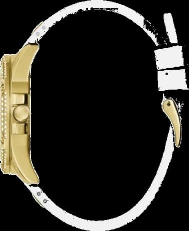 Montre Femme Guess Queen GW0536L2 bracelet silicone blanc boitier doré orné de strass vue 3