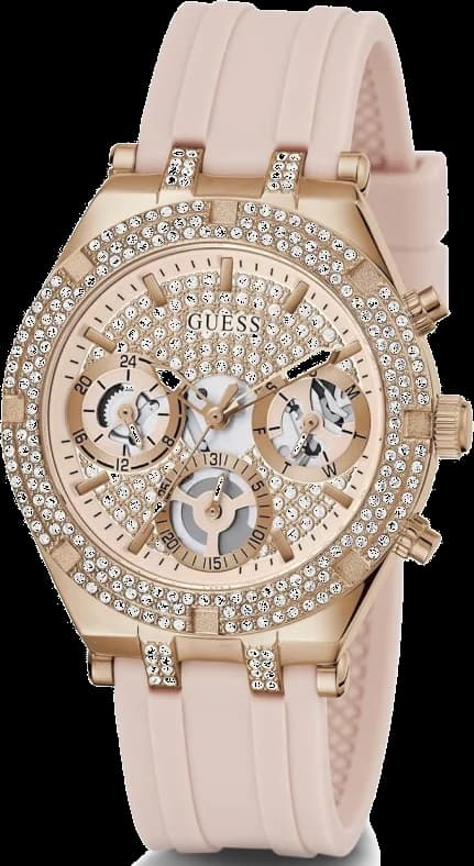 Montre Guess GW0407L3 au cadran rose et boîtier orné de strass, style glamour et féminin