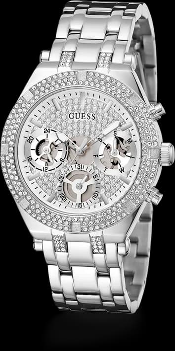 Cadran Guess GW0440L1 au cadran blanc nacré orné d'index baguette et d'une date à 3h, raffiné