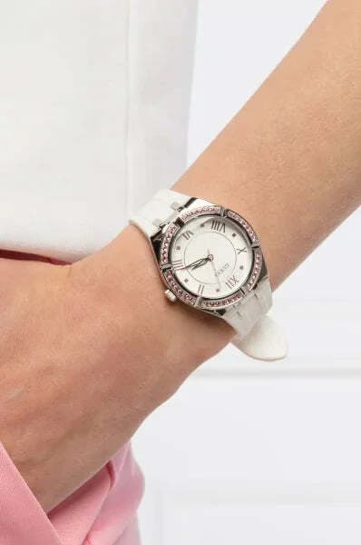 Bracelet Guess GW0032L1 bracelet silicone blanc souple, boucle ardillon dorée, confortable et élégant