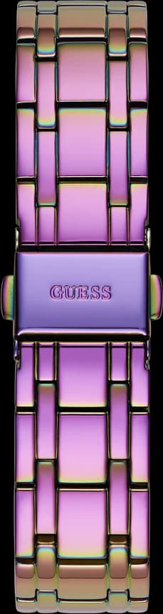 Bracelet Guess GW0033L6 en acier inoxydable doré avec maillons centraux sertis de cristaux arc-en-ciel, fermoir déployante