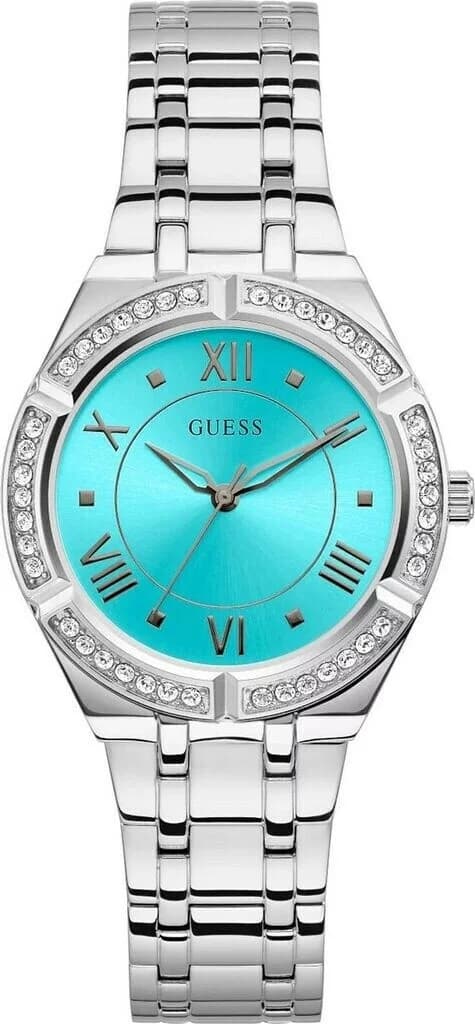 Montre Guess GW0033L7 au cadran turquoise lumineux et boîtier argenté, style raffiné et moderne