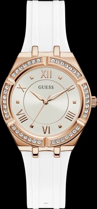 Montre Guess GW0034L2 au cadran blanc nacré et index dorés, style chic et féminin