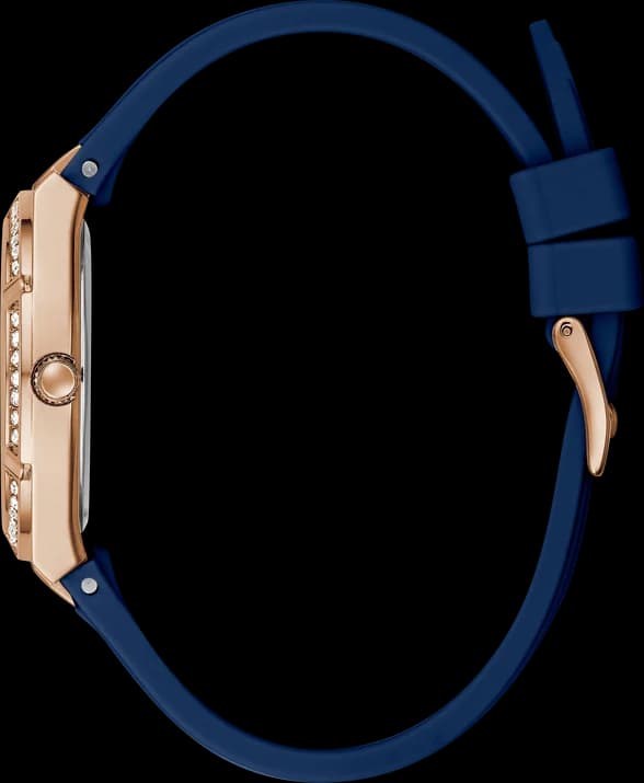 Bracelet Guess GW0034L4 silicone bleu texturé avec boucle ardillon or rose, confortable et résistant