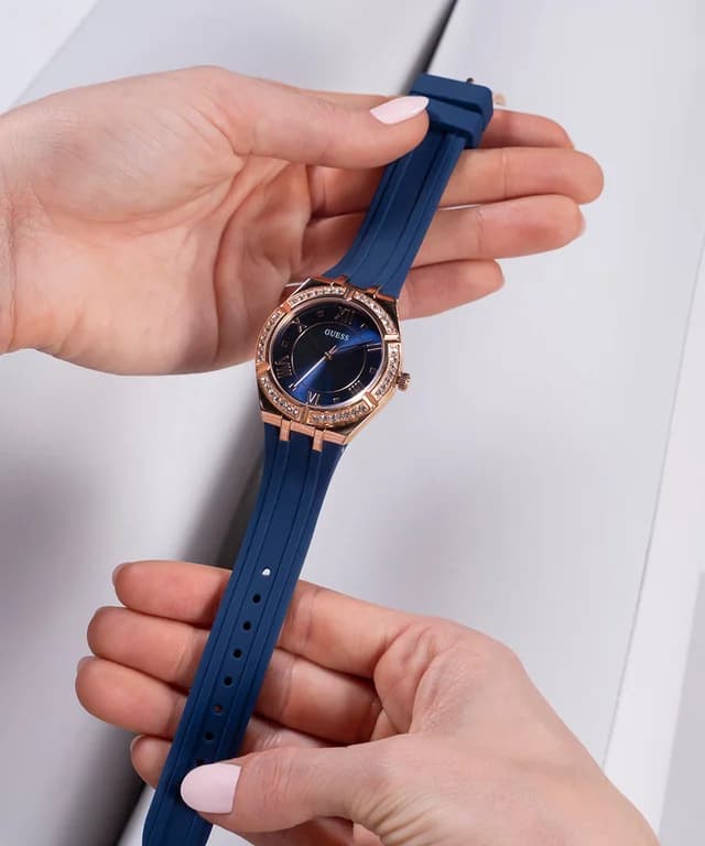 Montre Femme Guess Cosmo GW0034L4 Silicone Bleu et Or Rose vue 6