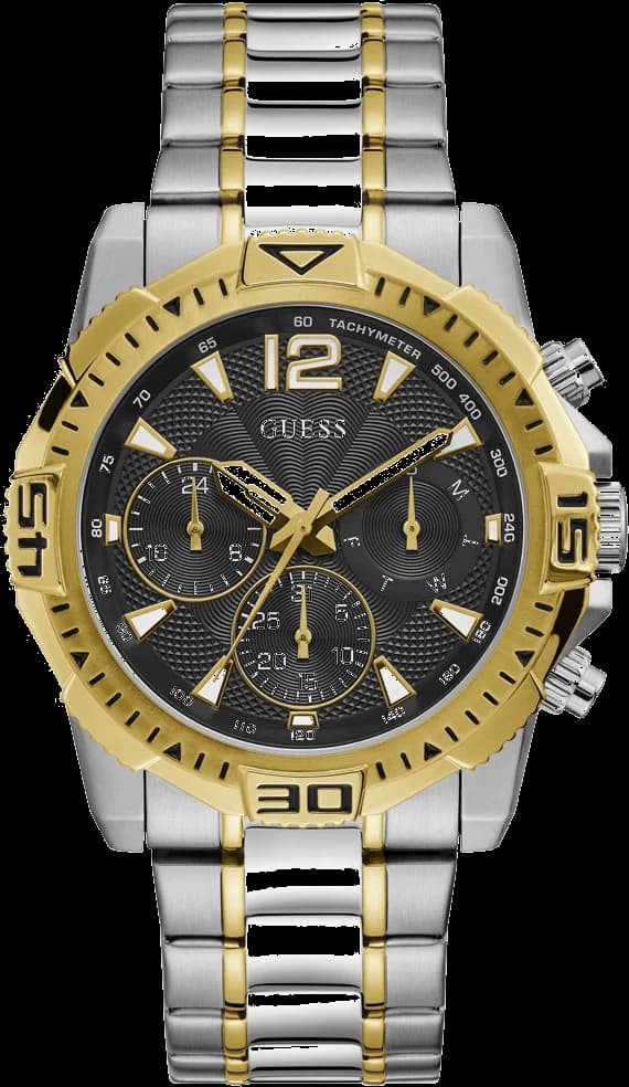 Montre Guess GW0056G4 avec cadran noir et aiguilles argentées sur fond bicolore or et acier