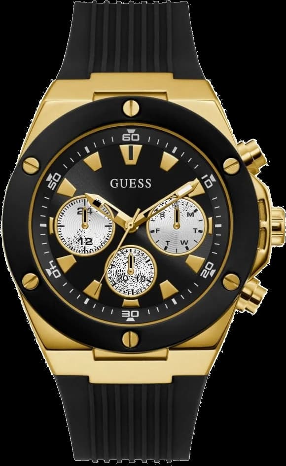 Montre Guess GW0057G1 noire multifonction avec cadran noir et aiguilles luminescentes, style sport chic